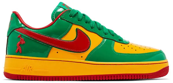 Lil Yachty x Air Force 1 Low 'Concrete Boys – Lucky Green' with patent leather upper, red Swoosh, and “It’s Us” branding.