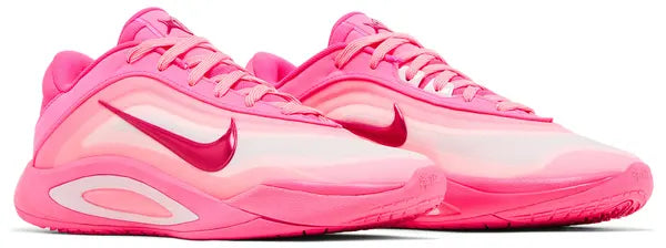 Nike Wmns A’One 'Pink A’ura' in gradient pink knit with leather overlays, pearl Swoosh, and Cushlon ST2 foam midsole.