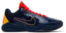 Caitlin Clark x Nike Zoom Kobe 5 Protro 'Indiana Fever' sneaker in Midnight Navy with red and amber gradient Swoosh and performance Flywire upper.

