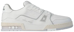 Louis Vuitton Trainer 'White Silver Grey' 2022 low-top sneaker with white premium leather upper, silver-grey accents, and Monogram detailing.

