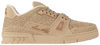 Pharrell Williams x Louis Vuitton Trainer 'Raffia' 2024 beige woven raffia low-top sneaker with tonal sole and handwritten LV branding.