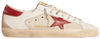 Golden Goose Superstar 'White Red Mesh' sneaker with white leather upper, red mesh panels, and distressed sole.