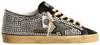 Swarovski x Golden Goose Superstar LTD black suede women's sneaker with silver crystal star and distressed finish.

