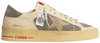 Golden Goose Stardan women's sneaker in off-white suede with Swarovski crystal star and silver heel tab.

