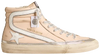 Golden Goose Swarovski Slide Sneaker women’s pink leather slip-on with white and silver accents and crystal-studded star logo.

