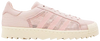 CLOT x adidas Superstar Breathe sneaker in light pink mesh with Chinese characters and mismatched heel logos.